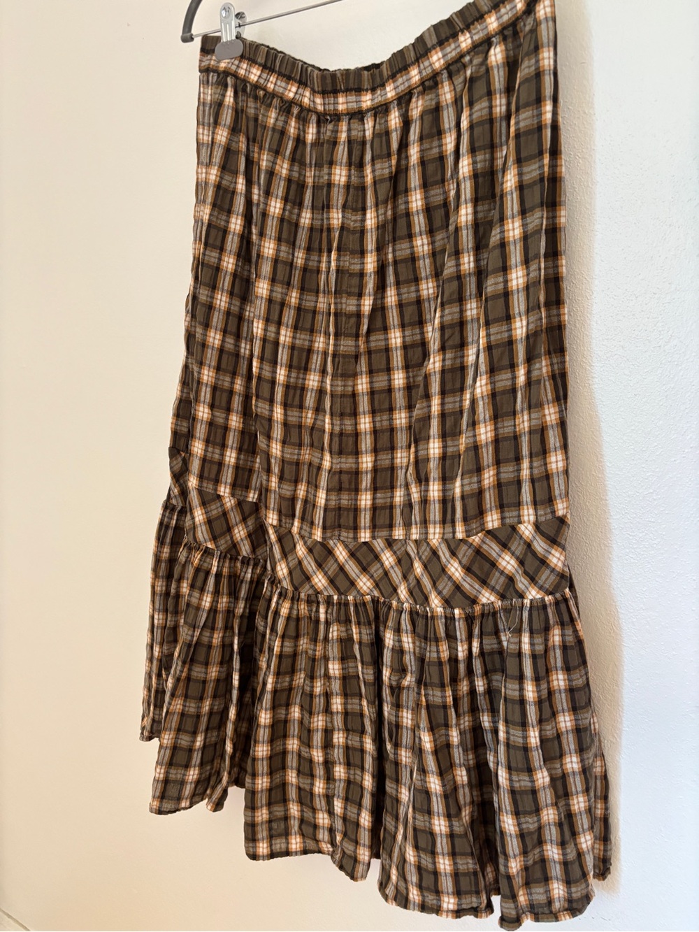 American Eagle Green Plaid Tiered Maxi Skirt Size XL - Picture 7 of 9